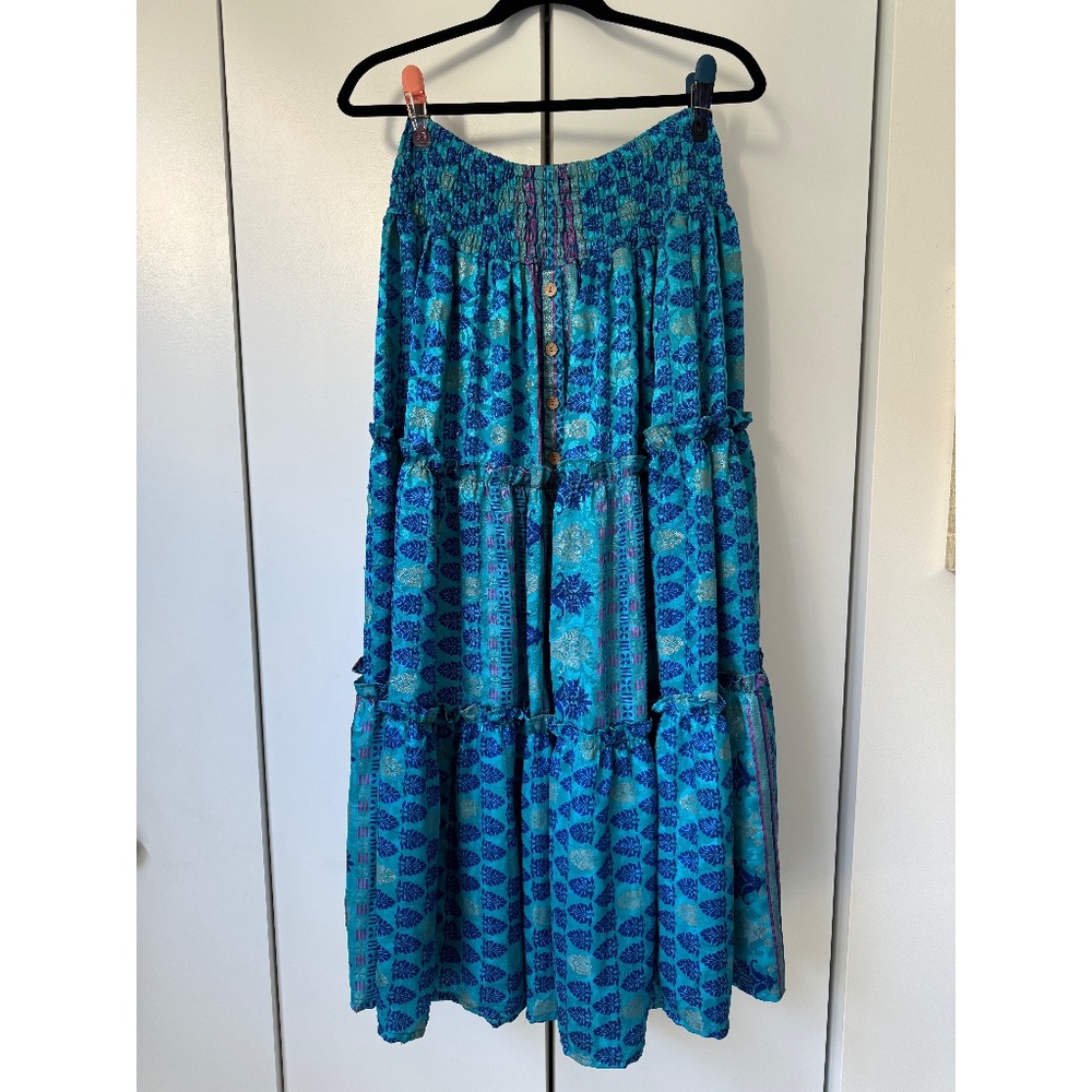 Kantha Bae Handmade Monarch Maxi Skirt, blues and pink, NWOT